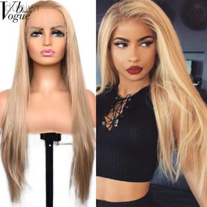 Synthetische Pruiken Chignons Honing Blonde Synthetische Lace Front Pruik Zijdeachtige Rechte Warmte Vezel Cosplay Pruiken Voor Vrouwen ldd240313