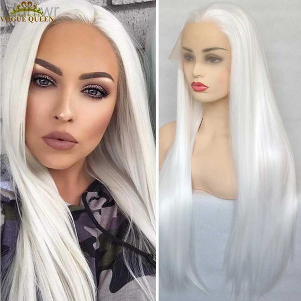 Perruques synthétiques Chignons platine blanc synthétique dentelle avant perruque longue ligne droite pour les femmes chaleur fibre naturelle délié Cosplay perruques ldd240313