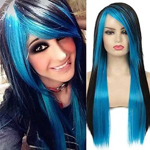 Synthetische pruiken Cosplaypruiken HAIRJOY Synthetisch haar Lang Rood Zwart Recht Hittebestendige pony aan de zijkant Halloweenkostuum Damespruik 240328 240327