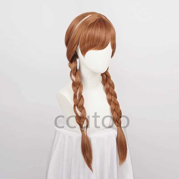 Pelucas sintéticas Pelucas de cosplay Halloween Mujer Princesa Anna Peluca Trenzas marrones Fiesta de adultos Pelo sintético + Gorro de peluca 240328 240327