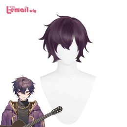 Perruques synthétiques Perruques de cosplay L-email perruque cheveux synthétiques Vtuber Shoto Cosplay perruque jeu Cospaly perruques noir violet 30 cm court droit hommes perruques résistantes à la chaleur 240327