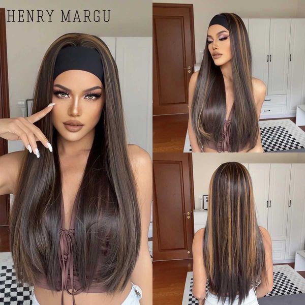 Pelucas sintéticas Pelucas de cosplay Diadema larga y recta Pelucas naturales sintéticas Pelucas de cabello marrón mezclado para mujeres negras Uso diario en fiestas Cabello falso resistente al calor 240327