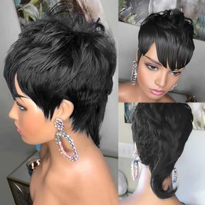 Perruques synthétiques Perruques de Cosplay perruque mulet pour femmes noires cheveux humains noirs naturels coupe lutin taille réglable 70 s 80 s 90 s perruque de fête à thème 240328 240327