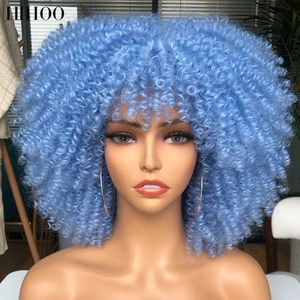 Pelucas sintéticas Pelucas de cosplay Pelo corto Pelucas rizadas afro rizadas con flequillo para mujeres negras Cosplay Lolita Peluca rubia natural sintética Peluca roja azul naranja 240328 240327