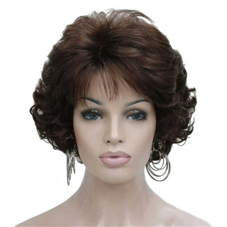 Perucas sintéticas cosplay perucas slivery cinza curto encaracolado peruca ondulada 100% importado premium sintético moda perucas de cabelo castanho para mulher 240329