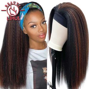 Synthetische pruiken Cosplaypruiken Synthetische pruiken Hoofdband Pruik Highlight Voor Dames Yaki Recht Hoofdband Pruik Lang Kinky Ombre Afro Bruin haar Hittebestendig 24INC 240329