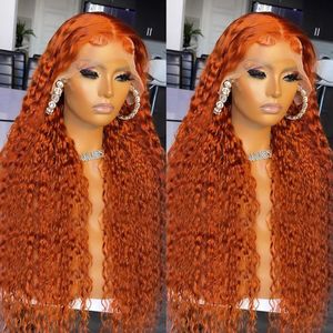 Perruques synthétiques bouclées couleur gingembre HD dentelle avant cheveux humains pour femmes brésilienne orange vague profonde 13x4 perruque frontale 30 pouces 231027