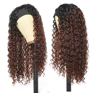 Pelucas sintéticas DaiQi Honey Blond Curly Headband para mujeres negras Peluca 24 Long Deep Wave Daily Fibra resistente al calor de alta calidad