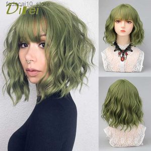 Perruques synthétiques DIFEI Bob cheveux synthétique perruque courte avec frange pour femme naturel vert Cosplay toupet bonne qualité perruques synthétiques Q240115