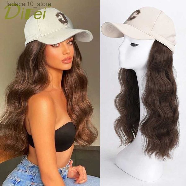 Perruques synthétiques DIFEI casquette perruque femme synthétique longue vague d'eau perruque de cheveux avec chapeau de baseball une pièce réglable chapeau perruque résistant à la chaleur faux cheveux Q240115