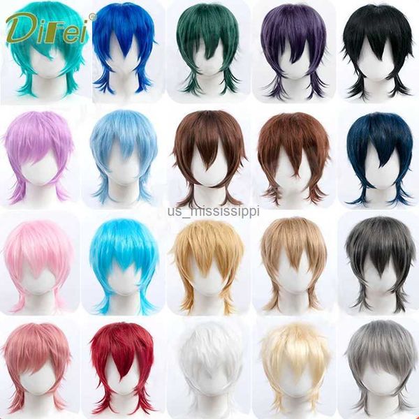 Perruques synthétiques DIFEI synthétique noir rouge rose cheveux courts raides pour garçon fête résistant à la chaleur faux cheveux mulet poisson tête Type hommes Cosplay perruquesL240124