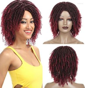 Perruques synthétiques dreadlock perruque courte afro curly soft faux 3locs crochet tresses ombre blonde pour femmes kend2245869537595695