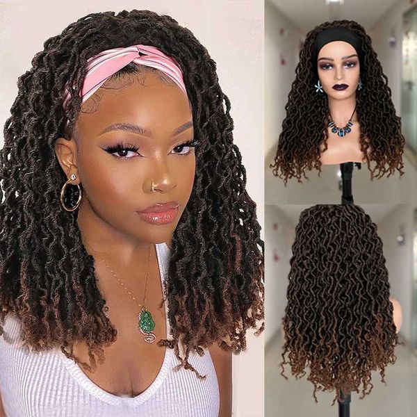 Pelucas sintéticas Dreadlocks Diadema Peluca Caja Trenza Pelucas para mujeres negras Faux Locs Pelucas de cabello de ganchillo Ombre Brown Trenzado Twist Wig 240329