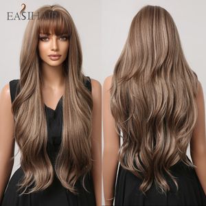 Synthetische pruiken Easihair Brown Mixed Blonde met knal Long Natural Wavy Hair Pruik voor zwarte vrouwen dagelijkse cosplay Gebruik hittebestendig 230425