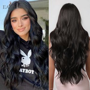 Perruques synthétiques Easihair longues noires perruques synthétiques partie centrale pour les femmes ondulées Cosplay cheveux naturels fibre résistante à la chaleur 230227