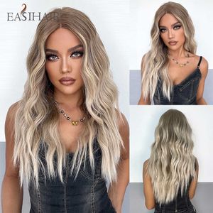 Synthetische pruiken Easihair Long Brown Blonde Ombre Synthetische kant Voorpruiken voor vrouwen Natuurlijk haar frontale hoge dichtheid Cosplay 230227