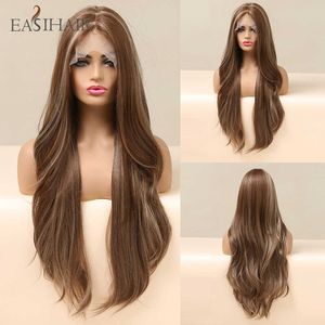 Pelucas sintéticas Easihair larga marrón ondulada ondulada peluca sintética para mujeres negras peluca delantera con cabello para bebé cosplay resistente al calor 230227