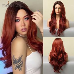 Synthetische pruiken Easihair Long Dark Red Synthetic Wig Brown om ombre natuurlijk haar te winnen voor vrouwen Cosplay Cosplaysalon Heat Resistant 230227