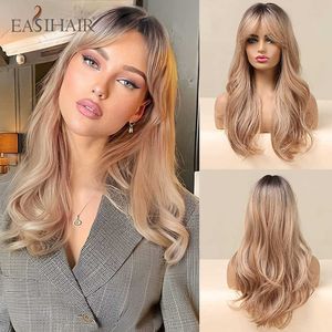 Synthetische pruiken Easihair Long Golden Blonde Ombre Golvende synthetische pruiken voor vrouwen schattig natuurlijk haar met pony hittebestendige cosplay 230227