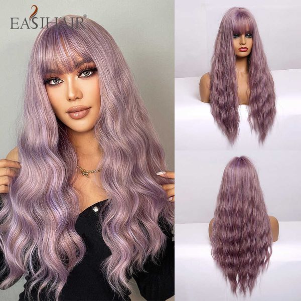 Pelucas sintéticas Easihair Long Mix Purple Pelucas de mujer con flequillo Pelo sintético para mujer Lindo Cosplay resistente al calor 230227