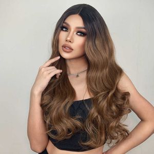 Perruques Synthétiques Easihair Long Wavy Lace Front Perruque Synthétique Ombre Noir à Brun Afrique Américain Résistant à la Chaleur Haute Densité Cosplay 230227