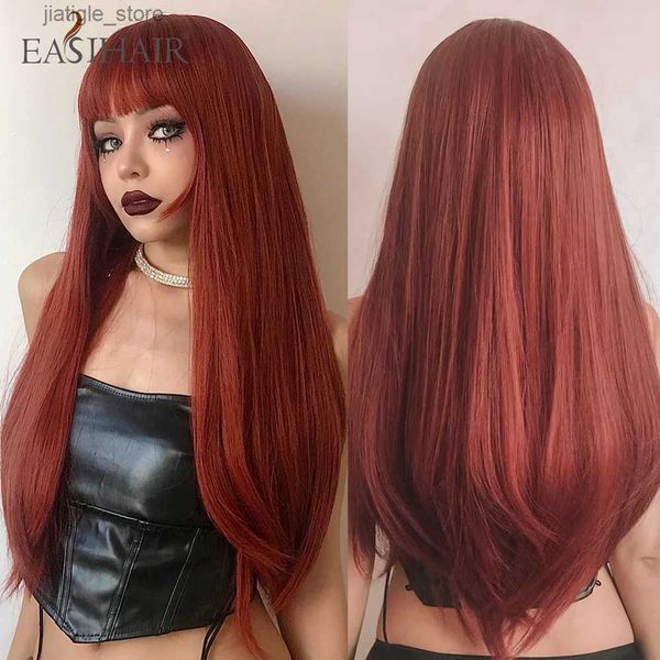 Pelucas sintéticas Easihair naranja marrón rojo peluca sintética larga recta con flequillo peluca de cabello natural rojo para mujeres resistente al calor de fiesta y240401