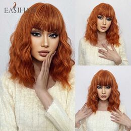 Perruques Synthétiques Easihair Orange Perruques Synthétiques Courtes Vague de Corps Bob pour Femmes avec Frange Cosplay Lolita Cheveux Naturels Résistant À La Chaleur 230227