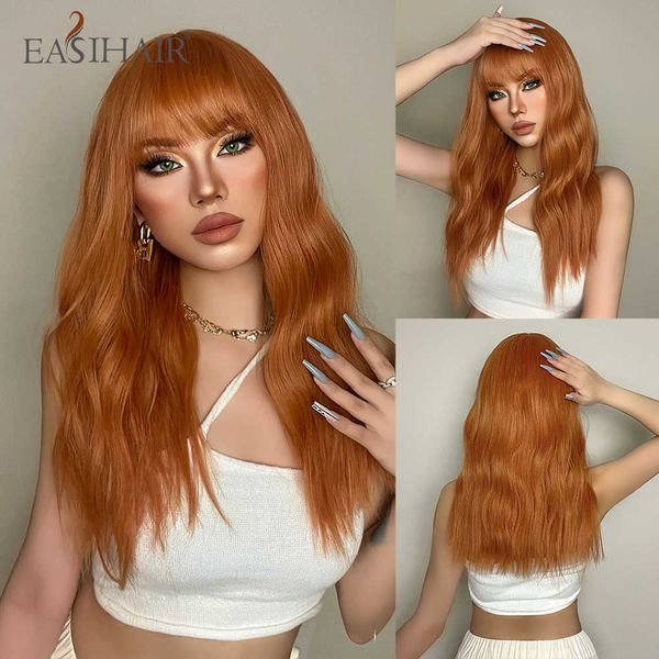 Pelucas sintéticas Easihair Naranja Pelucas de cabello sintético con flequillo Onda de agua natural larga Resistente al calor para mujeres Fiesta diaria Uso de cosplay 230227