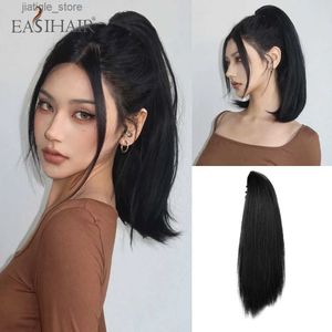 Synthetische pruiken EasiHair Synthetische paardenstaartklauwclip op zwart recht paardenstaarthaar voor vrouwen 20 inch Pony Tails Hairpiece Y240401