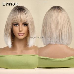 Synthetische pruiken Emmor Synthetische ombre zwart tot licht blonde pruik met pony Bobo Hair Wigs Cosplay Natuurlijke hittebestendige pruiken voor vrouwen Wig HKD230818