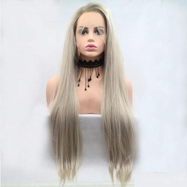 Perruques synthétiques Fantasy Beauty Blonde Dark Roots Ombre Couleur claire Maquillage quotidien Lace Front Résistant à la chaleur Firber Drop Livraison Hair Pro Dhlkm