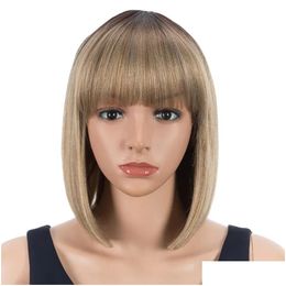 Perruques synthétiques Fashion Idol 10 pouces courte droite Bob perruque frange pour femmes bleu blond fête utilisation quotidienne longueur Shoder faux cheveux goutte de Otzjm