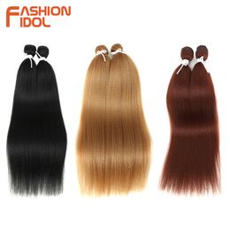 Wigs synthétiques idol mode 22 pouces Synthétique yaki bundles de cheveux raides 2pc / lot Haute température Ter trame 230227