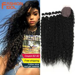 Perruques synthétiques Fashion Idol Afro Kinky Curly Hair avec fermeture pour femmes noires Doux Long 30 pouces Ombre Golden Synthétique Résistant à la chaleur 230227