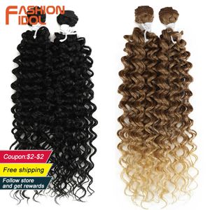 Perruques synthétiques Fashion Idol Afro Kinky Curly Cheveux Synthétiques Résistant À La Chaleur Vague Profonde Bundles Brun 2pcs / lot 26 pouces Armure 230227