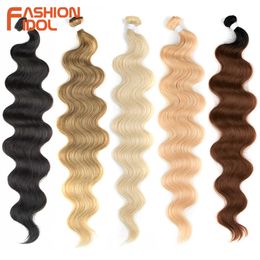 Pelucas sintéticas Fashion Idol Body Wave Ponytail Hair Bundles 26 pulgadas Tejido sintético largo suave Ombre Brown 613 Rubio 100 g 230227