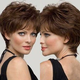 Synthetische pruiken Fashion Women S Short Curly Hair Brown Micro Wig Head Cover 230303