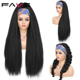 Perruques synthétiques Fave Kinky droite bandeau perruque 26 pouces Yaki cheveux résistant à la chaleur fibre Afro pour les femmes noires blanches 230314