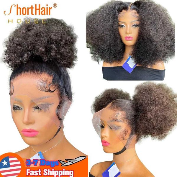 Pelucas sintéticas Pelucas rizadas afro esponjosas Cabello humano Invisible 360 Pelucas frontales de encaje para mujeres Pelucas de encaje completo brasileñas prearrancadas 250 Densidad 240328 240327