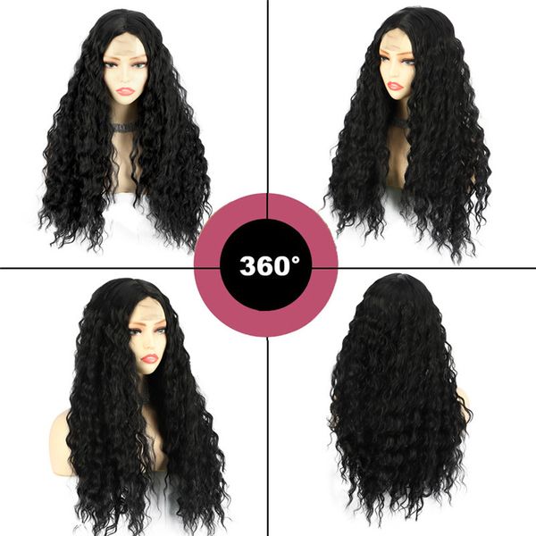 Perruques synthétiques pour femme Cosplay Deep Curl Lace Front perruque mode Natura longue perruque noire partie centrale faux cheveux