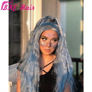 Synthetische pruiken voor vrouwen blauwe kleur losse golf natuurlijke haar hittebestendige fiber synthetische kant pruiken party cosplay