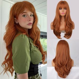 Perruques synthétiques pour femmes longues ondulées rouge brun cuivre gingembre avec frange droite Ombre Cosplay perruque résistance à la chaleur 230314