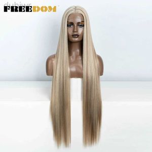 Perruques synthétiques FREEDOM-perruque Lace Front Wig synthétique pour femmes, perruque de Cosplay longue et lisse, brune, rouge, gingembre, à reflets, ldd240313