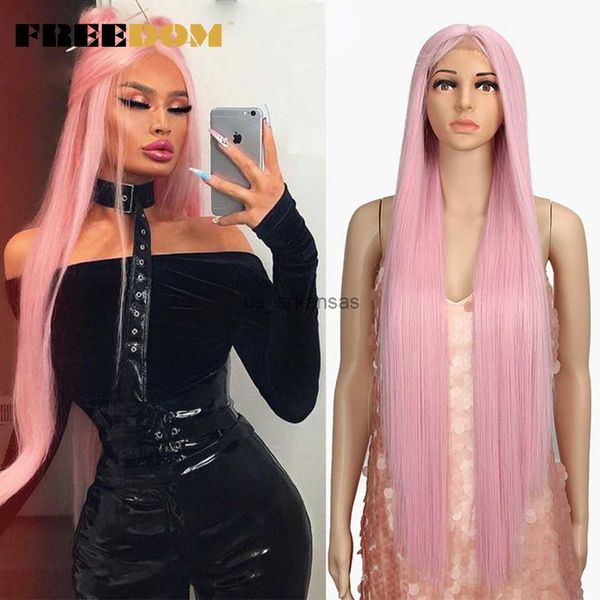 Pelucas sintéticas FREEDOM Pelucas de encaje sintético Peluca de encaje recta larga de 38 pulgadas Ombre Pink Red Ginger Blue White Cosplay Pelucas para mujeres negras HKD230818