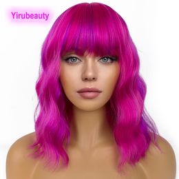 Pelucas sintéticas Mecanismo completo Productos para el cabello rizado Festival Fibra de color rosa intenso Pelucas Bob de 14 pulgadas
