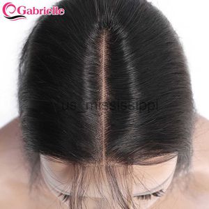 Perruques synthétiques Gabrielle Middle Part Lace Closure 2x6 cheveux humains brésiliens raides couleur naturelle 100 Remy cheveux Kim K Closure livraison gratuite x0823