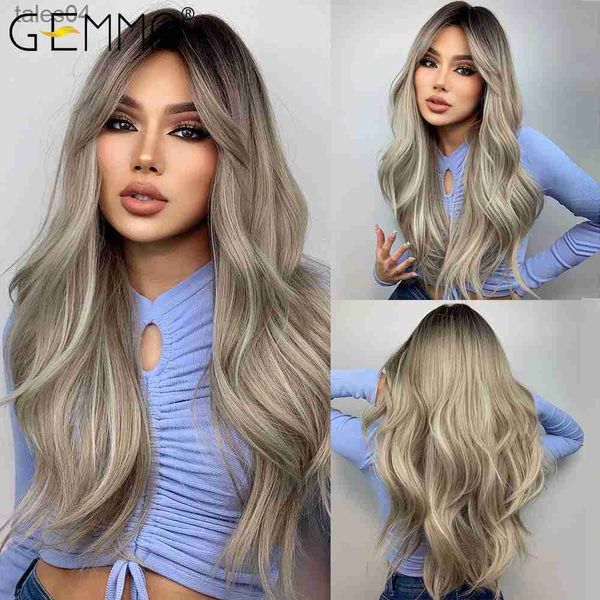 Pelucas sintéticas GEMMA Peluca sintética larga ondulada negra marrón gris ceniza blanca Ombre con flequillo Cosplay peluca de fiesta diaria para mujeres cabello resistente al calor YQ231110