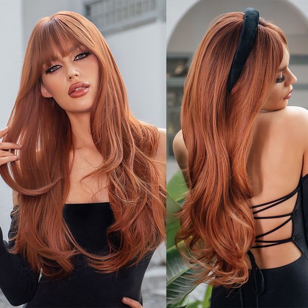 Pelucas sintéticas GEMMA Red Brown Copper Ginger Long Straight para mujeres Onda natural con flequillo Resistente al calor Cosplay Hair 230425