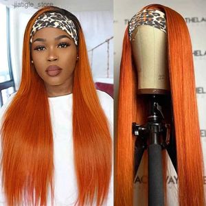 Perruques synthétiques Ginger Orange Band Perruque à cheveux humains droits Perruque complète colorée Machine faite Brésilien Brésilien Wigs de poils humains sans gluilien pour femmes Y240401