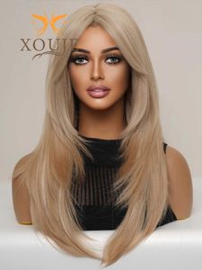 Synthetische pruiken Glamour Chemische vezel Hittebestendig Pruik Lang steil haar Gelaagde pruik Blond Gemengd 26 inch Pruik Met pony Dagelijks Dames Feest 240328 240327